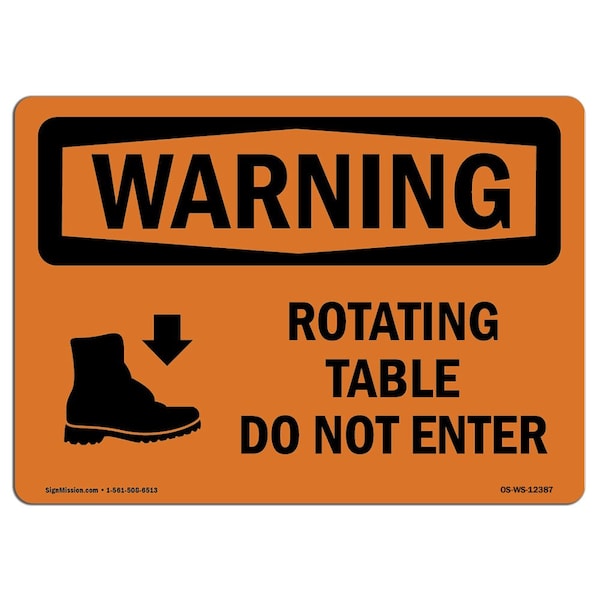 Safety Sign, OSHA WARNING, 3.5" Height, 5" Width, Rotating Table Do Not Enter, Landscape, 10PK